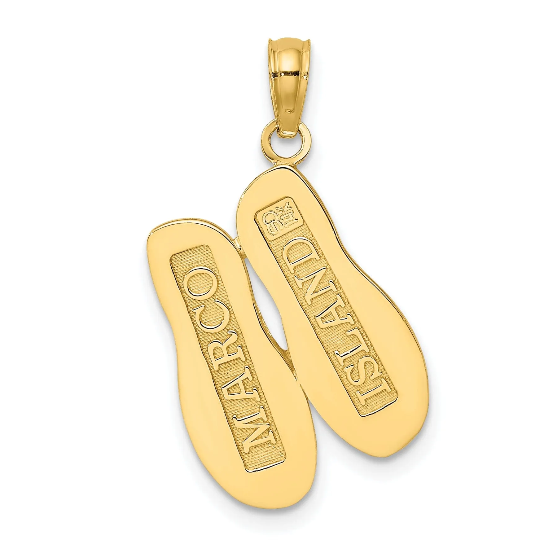 14K Yellow Gold Textured Polished Finish Large Size MARCO ISLAND Double Double Flip-Flop Sandles Charm Pendant