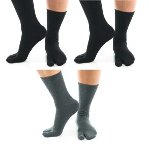 3 Pairs - V-Toe Flip Flop Tabi Socks - 2 Black Crew, 1 Gunmetal Grey Casual Crew