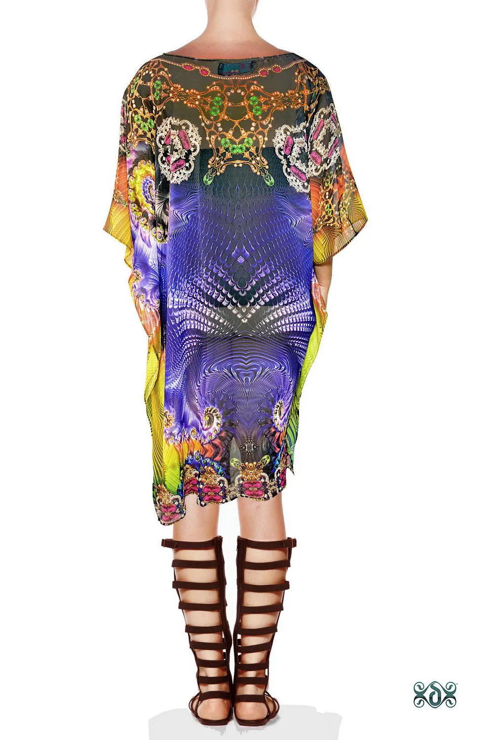 AERO-TERRANIUS Vibrant Contrast Devarshy Short Georgette Kaftan - 1106B