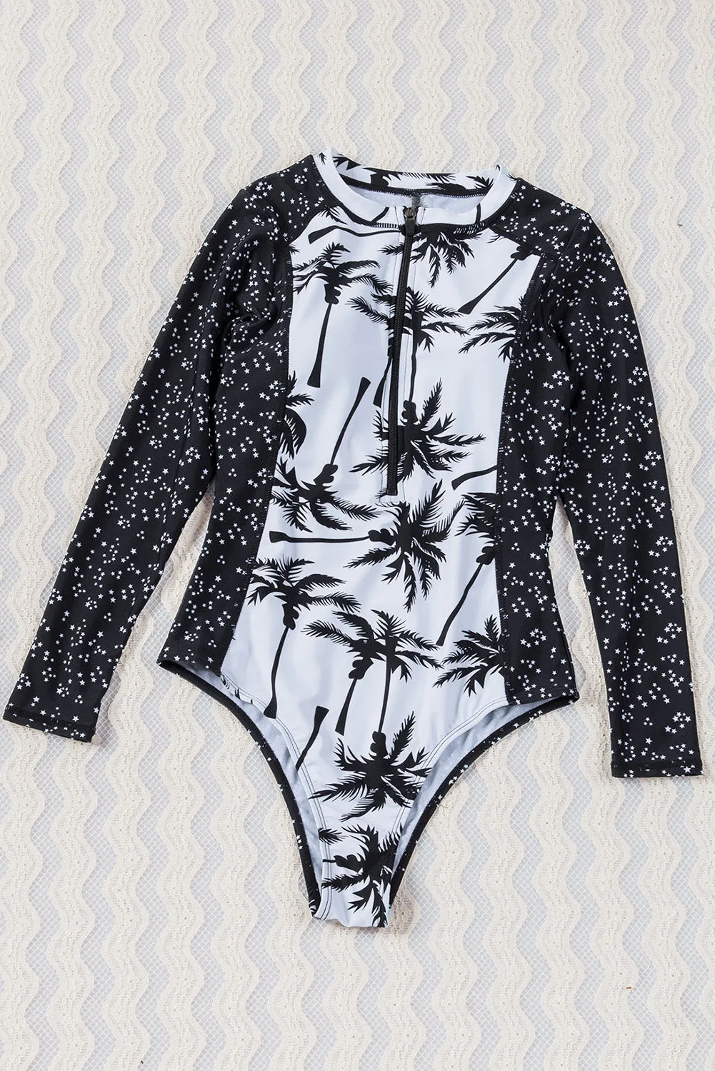 Beach Style Zip-Up One-Piece Swimsuit