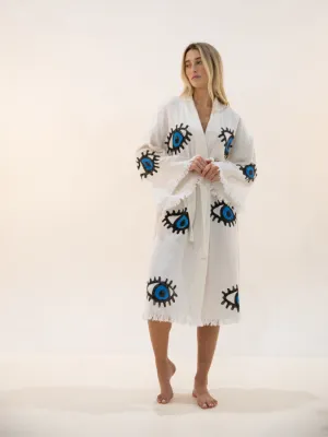 Blue Evil Eye Long Kaftan Kimono