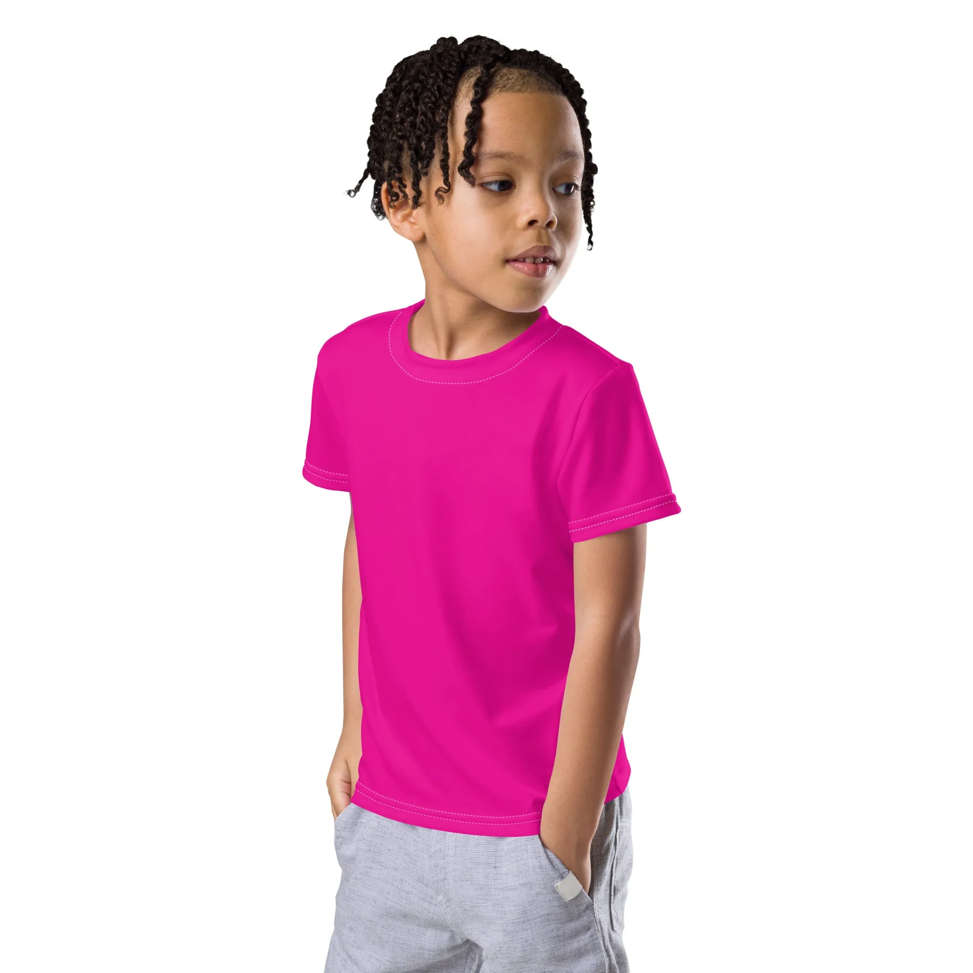 Colorful Sun Defense: Boys' Short Sleeve Solid Color Rash Guard - Hollywood Cerise