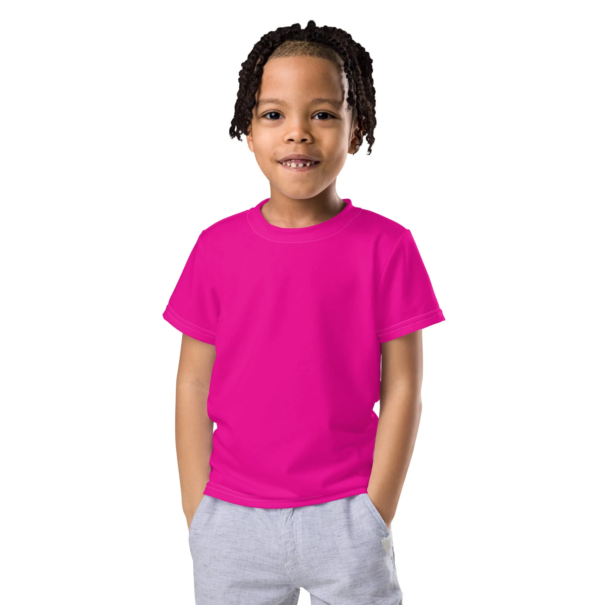 Colorful Sun Defense: Boys' Short Sleeve Solid Color Rash Guard - Hollywood Cerise