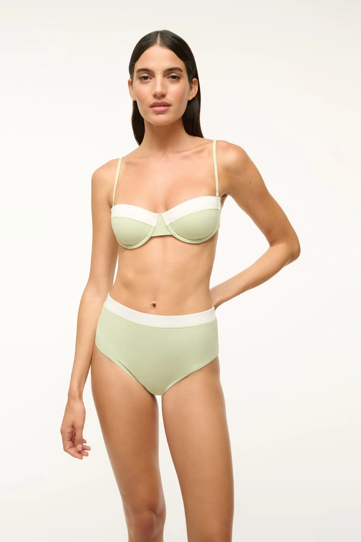 DEVON HIGH RISE BIKINI BOTTOM | PALE JADE/WHITE