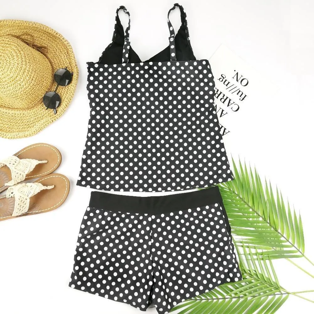 Dots Two Piece Swimsuit Polka Print Swimwear Shorts Tankini Push Up Swimsuit Plus Size Bathing Suit High Waist Beachwear