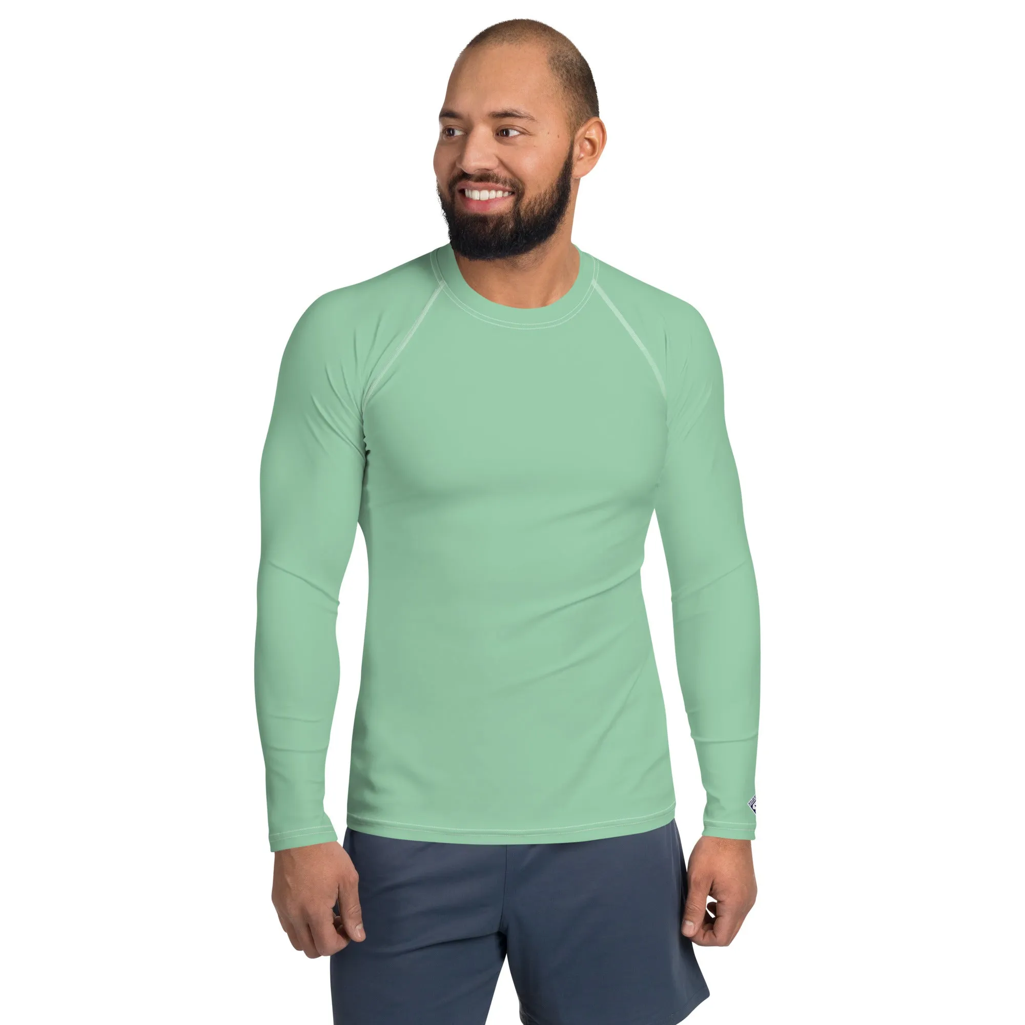 Easygoing Comfort: Men's Solid Color Long Sleeve Rash Guard - Vista Blue