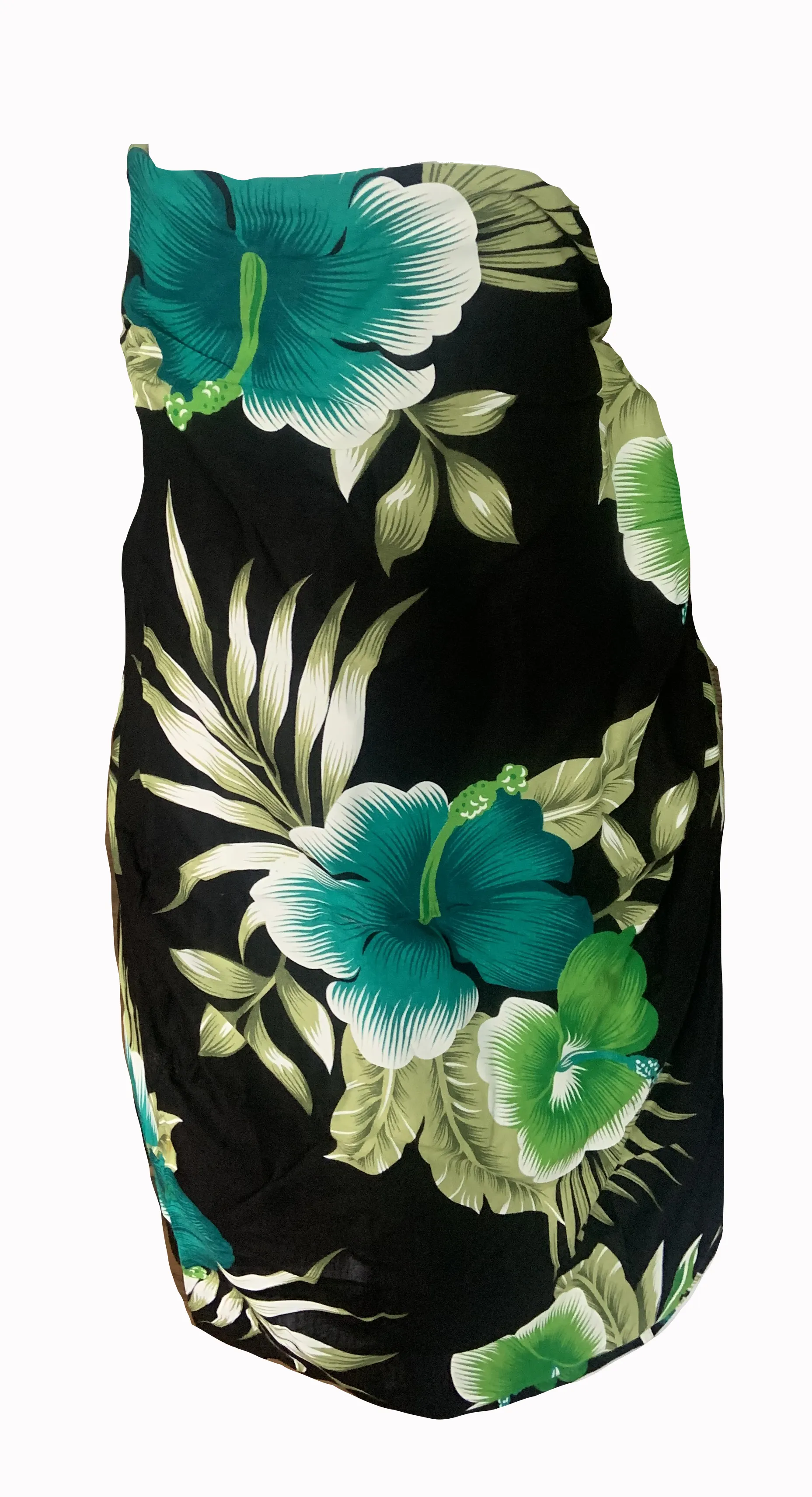 Elegant Black Sarong with Green Flower Pattern  - Sophisticated Beach Cover-Up