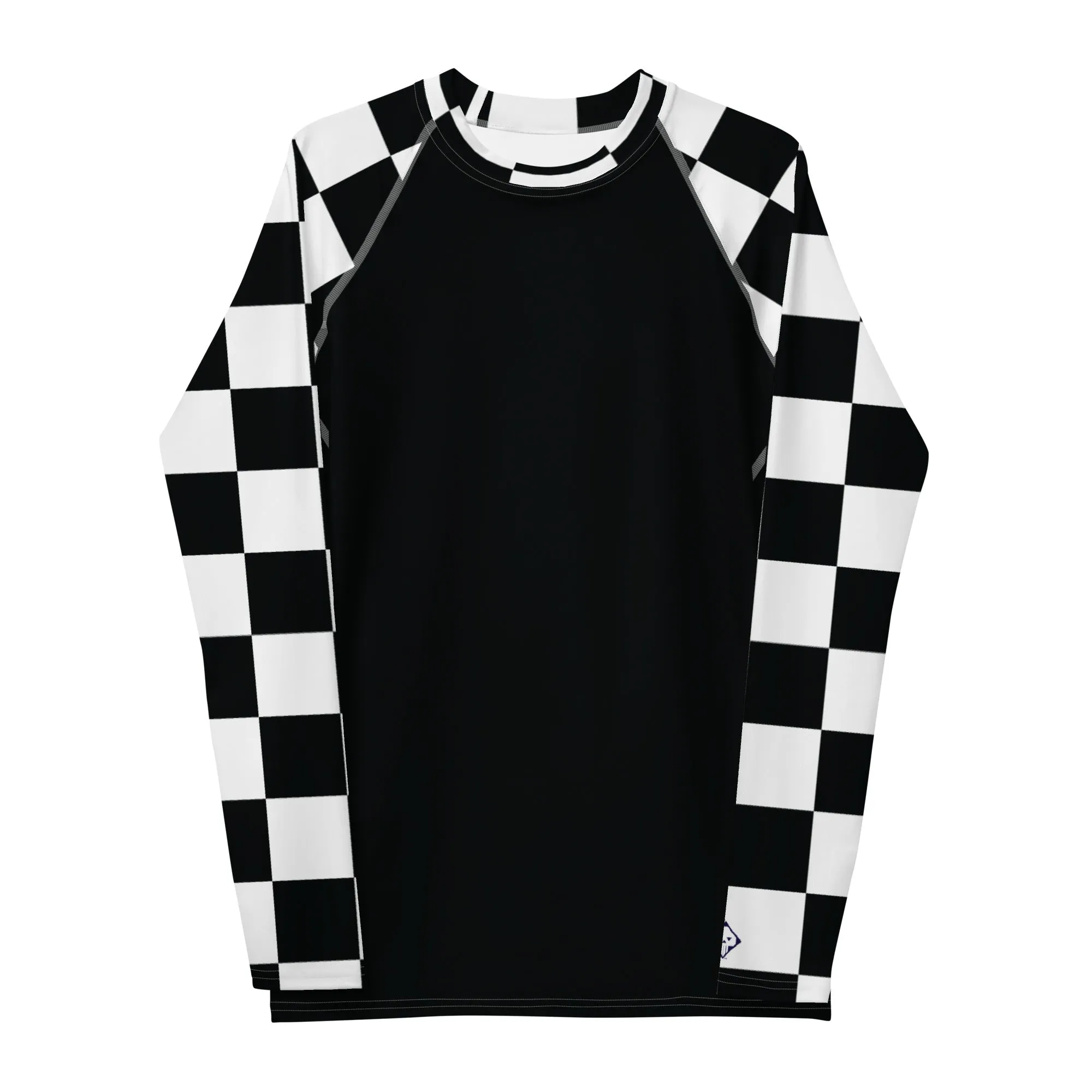 Fashionable Combat Gear: Checkered Men's Long Sleeve BJJ Rash Guard - Noir