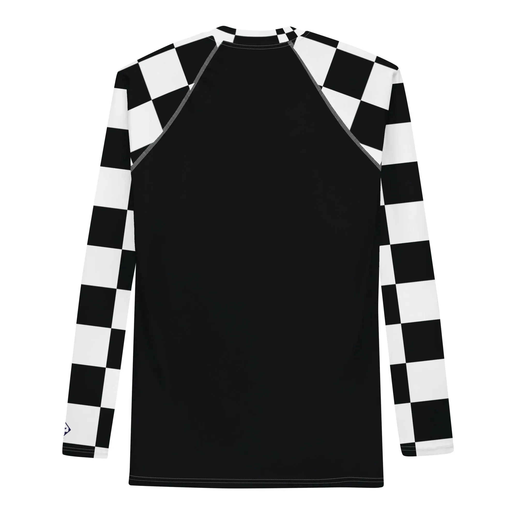 Fashionable Combat Gear: Checkered Men's Long Sleeve BJJ Rash Guard - Noir