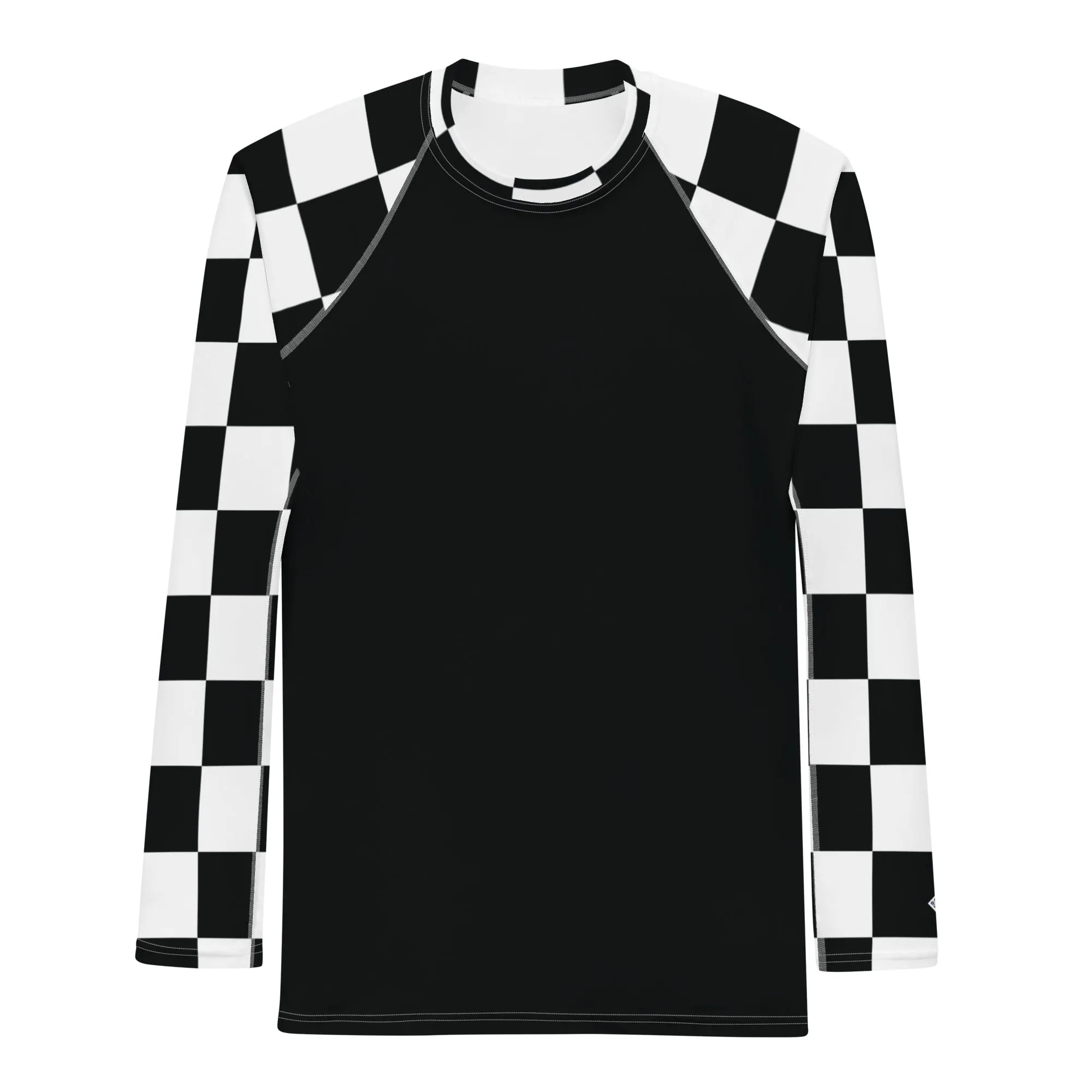 Fashionable Combat Gear: Checkered Men's Long Sleeve BJJ Rash Guard - Noir