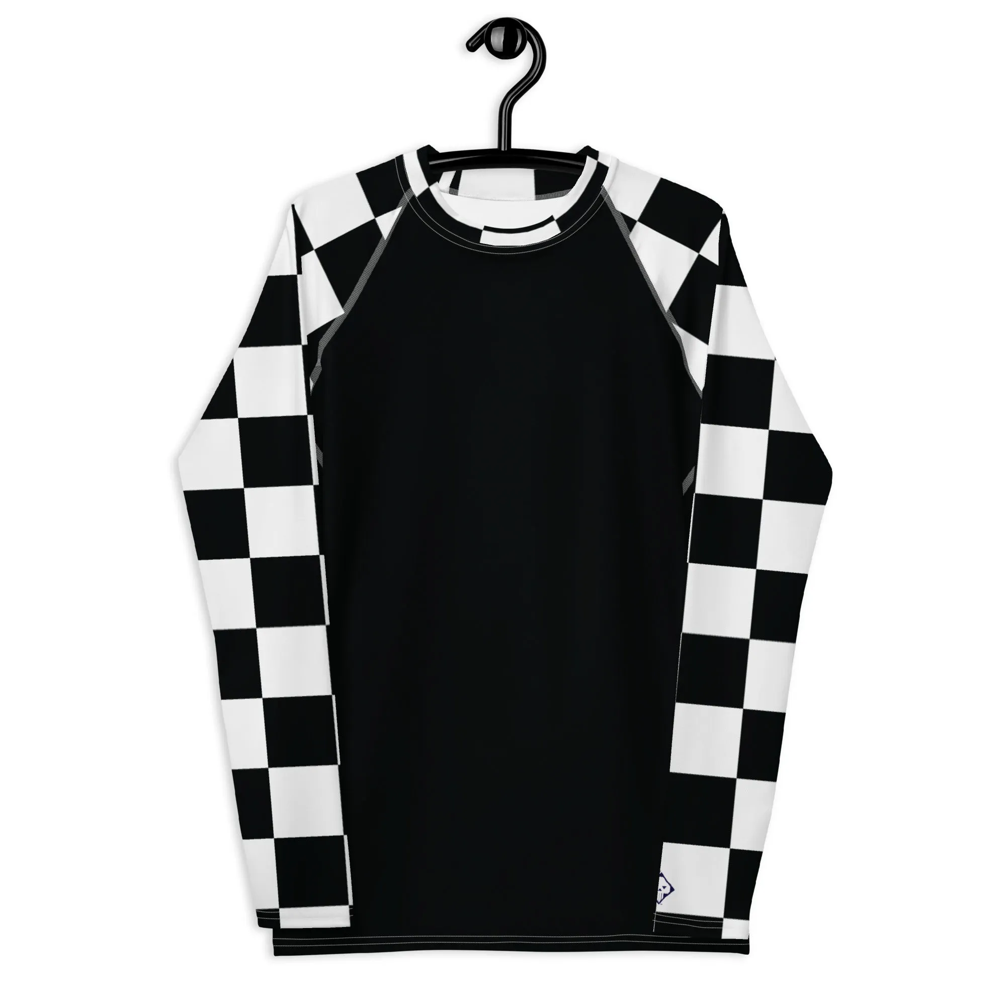 Fashionable Combat Gear: Checkered Men's Long Sleeve BJJ Rash Guard - Noir