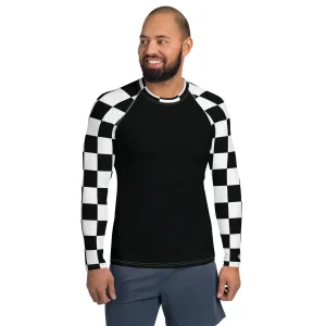 Fashionable Combat Gear: Checkered Men's Long Sleeve BJJ Rash Guard - Noir