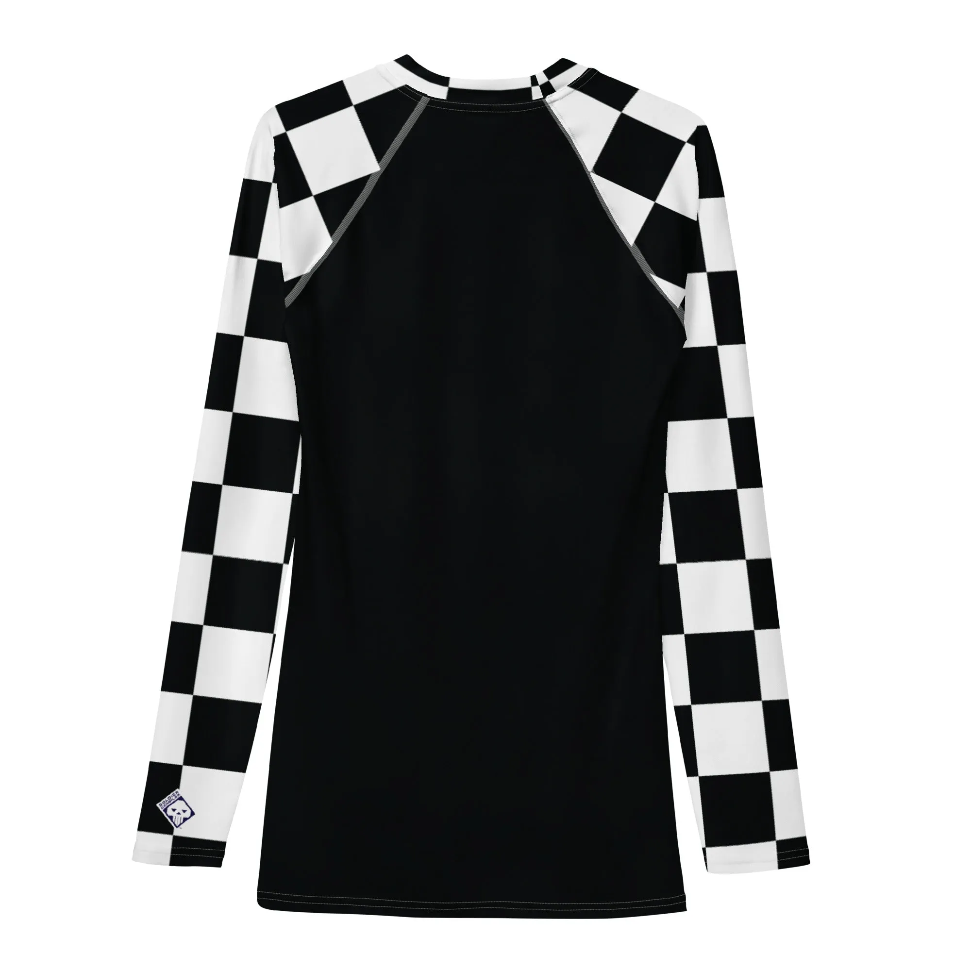 Fashionable Combat Gear: Checkered Men's Long Sleeve BJJ Rash Guard - Noir