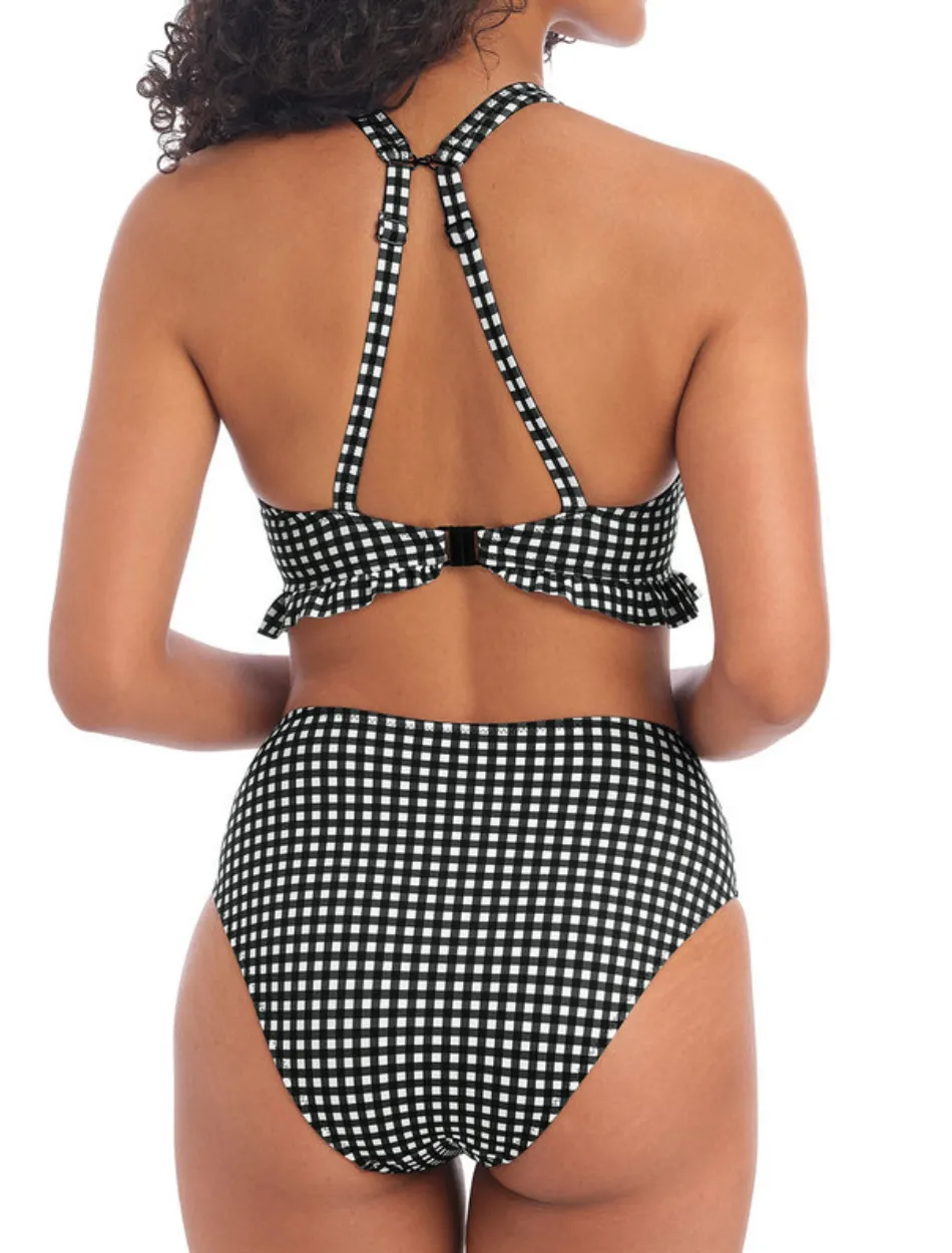 Freya Check In Underwire High Apex Bikini Top With J Hook, Black and White | Check In Freya Bikini Tops