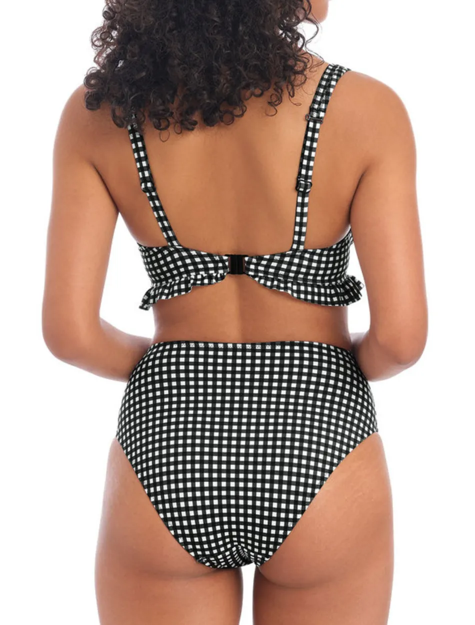 Freya Check In Underwire High Apex Bikini Top With J Hook, Black and White | Check In Freya Bikini Tops