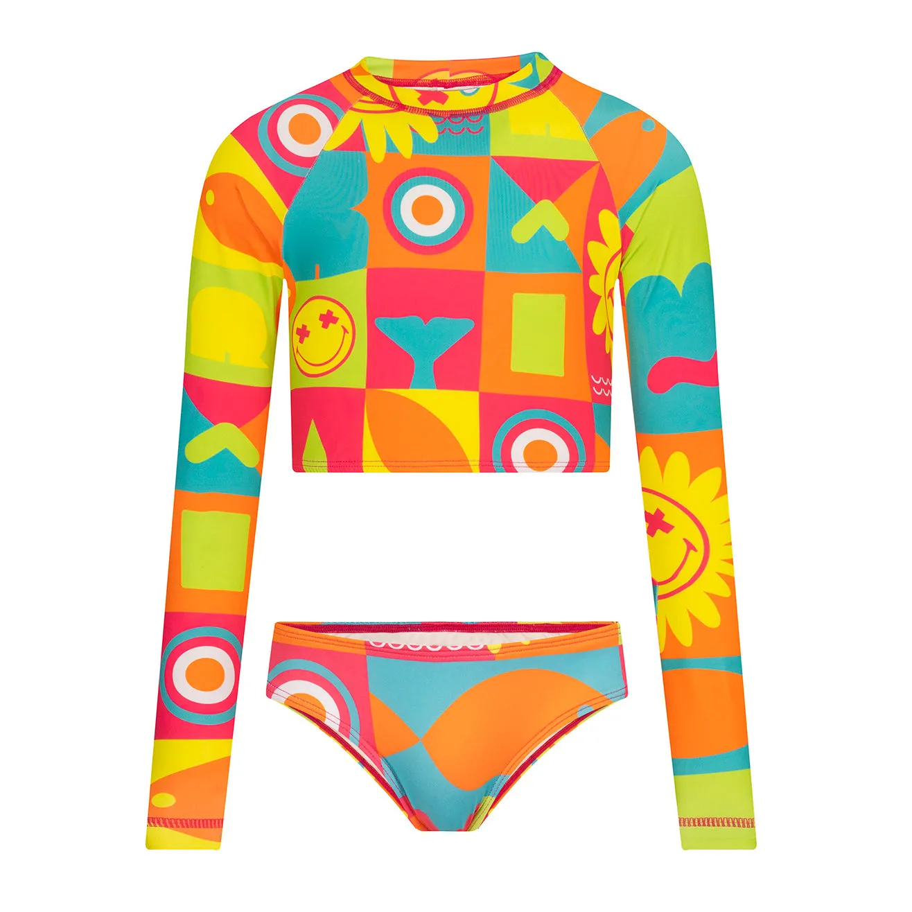 Happy Face Girls Cropped Rash Guard Set