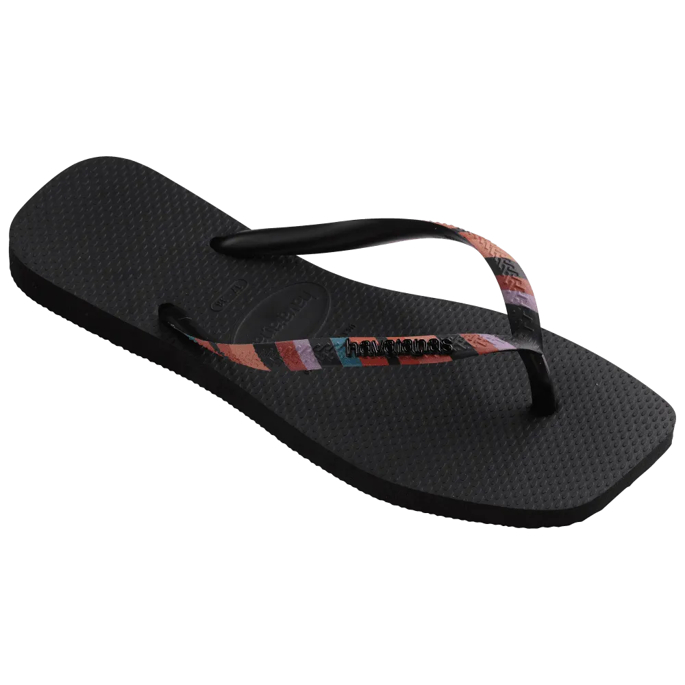 Havaianas Slim Square Patchwork Flip Flops, Black