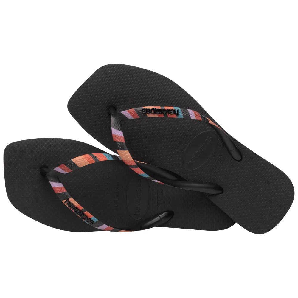 Havaianas Slim Square Patchwork Flip Flops, Black