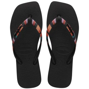 Havaianas Slim Square Patchwork Flip Flops, Black