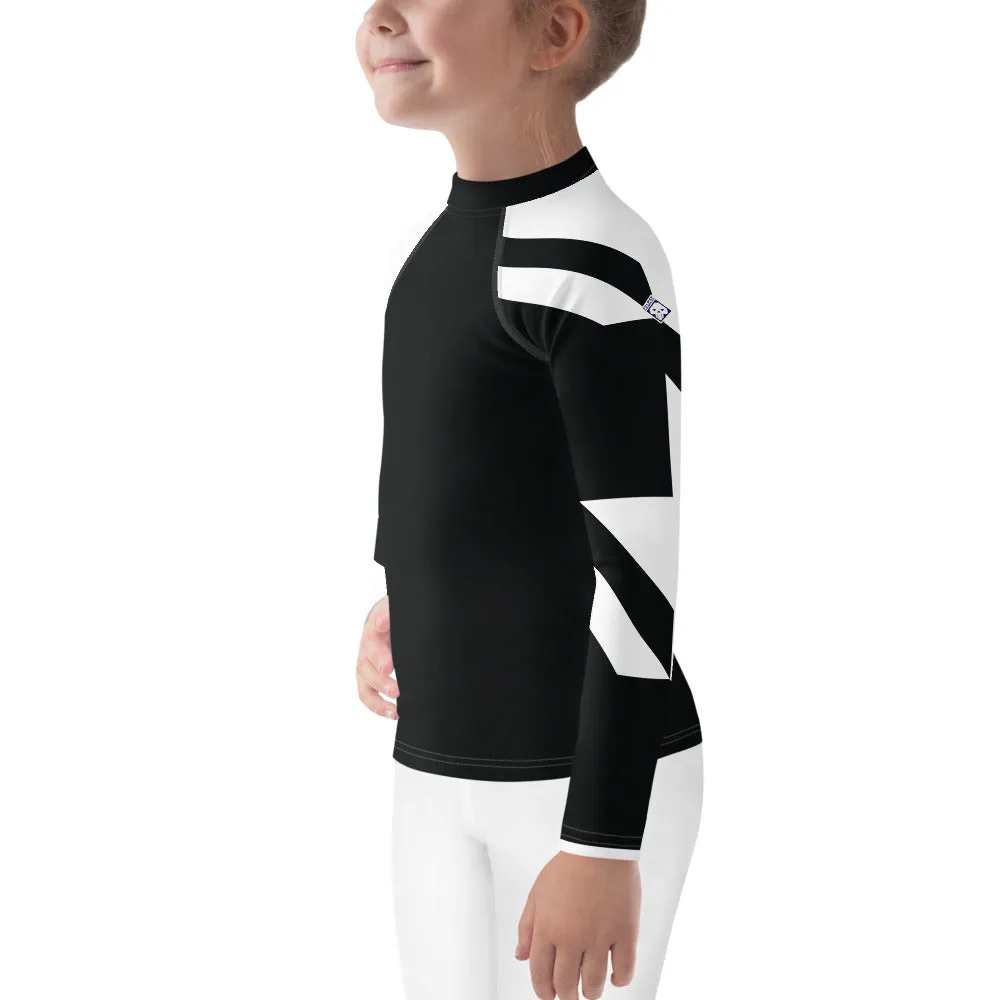 Kid's Girls Long Sleeve BJJ Rash Guard - Houndstooth 001 Noir