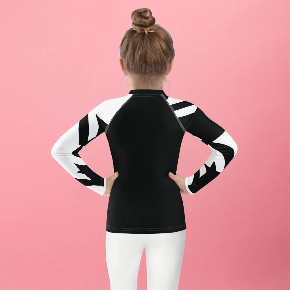 Kid's Girls Long Sleeve BJJ Rash Guard - Houndstooth 001 Noir