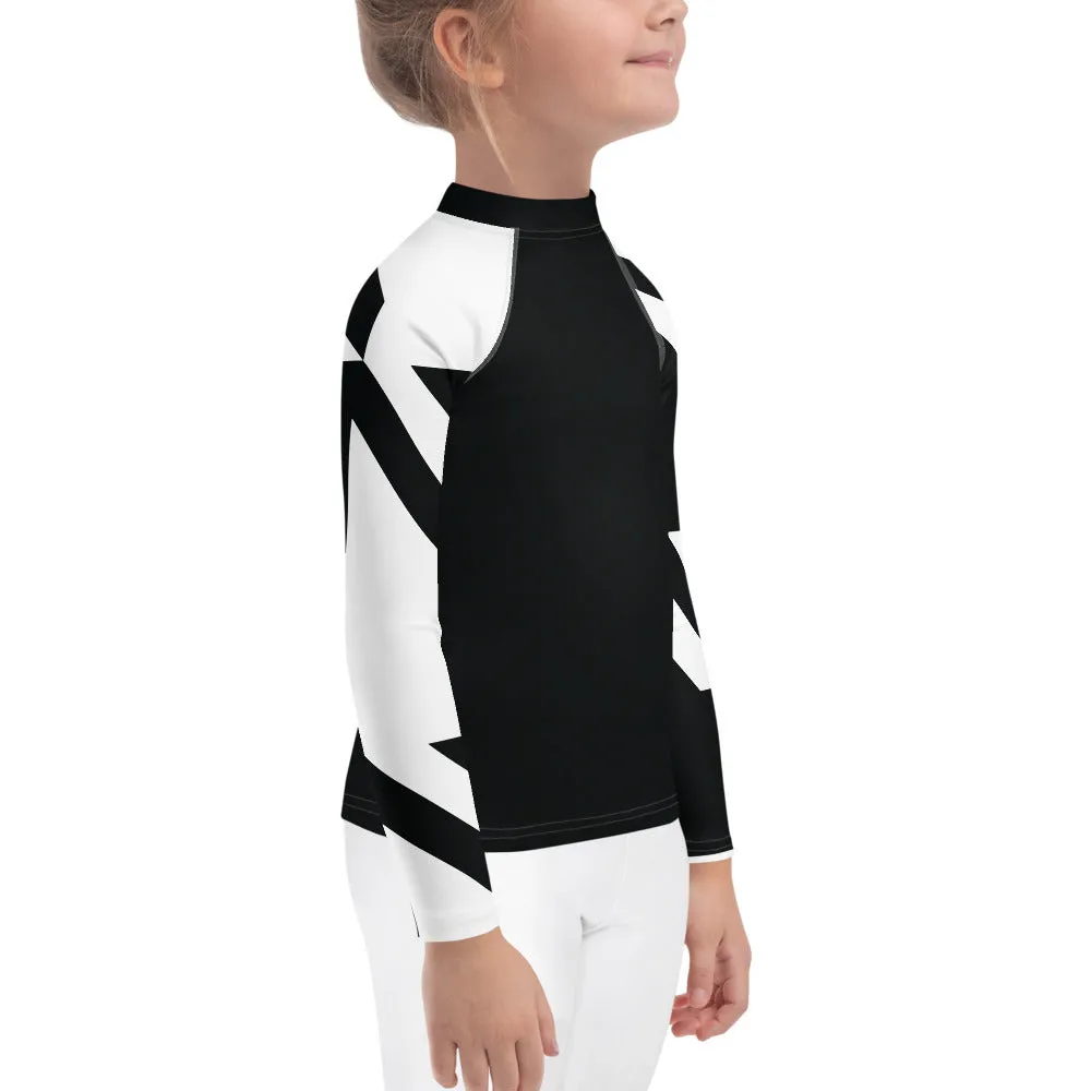 Kid's Girls Long Sleeve BJJ Rash Guard - Houndstooth 001 Noir