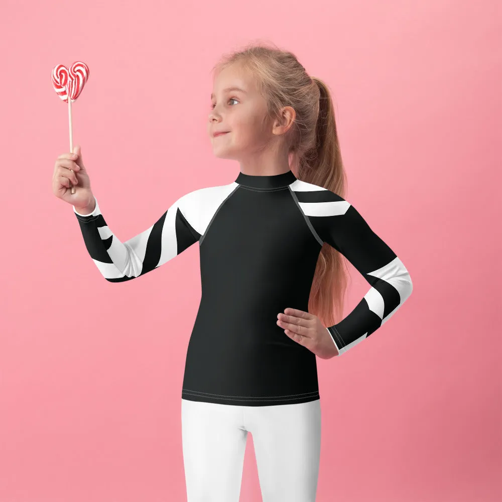 Kid's Girls Long Sleeve BJJ Rash Guard - Houndstooth 001 Noir