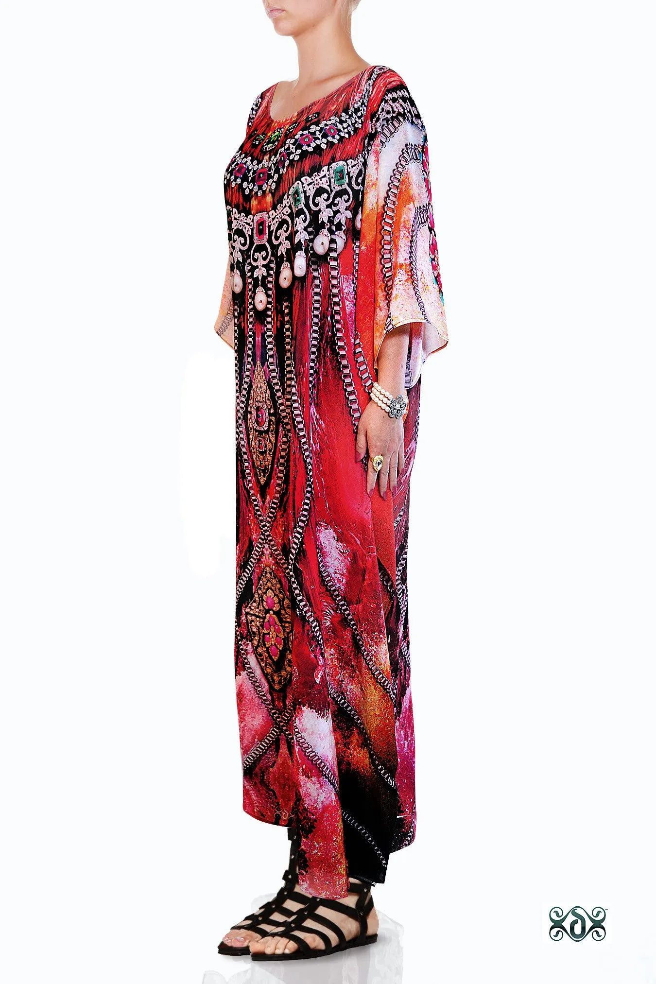 LA FUTURISMO Scarlet Decorative Chains Devarshy Long Embellished Kaftan - 1060B