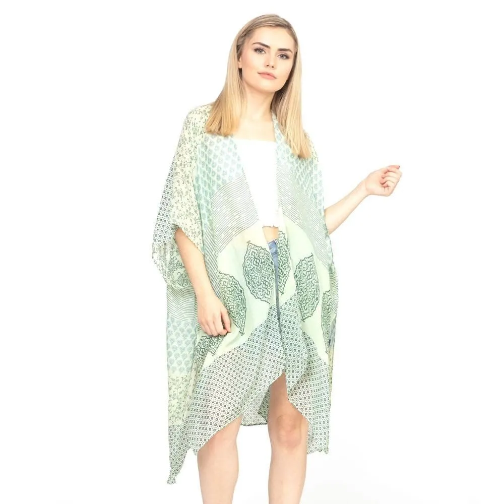 MS0174 Multi Pattern Bohemian Print Summer Beach Kimono