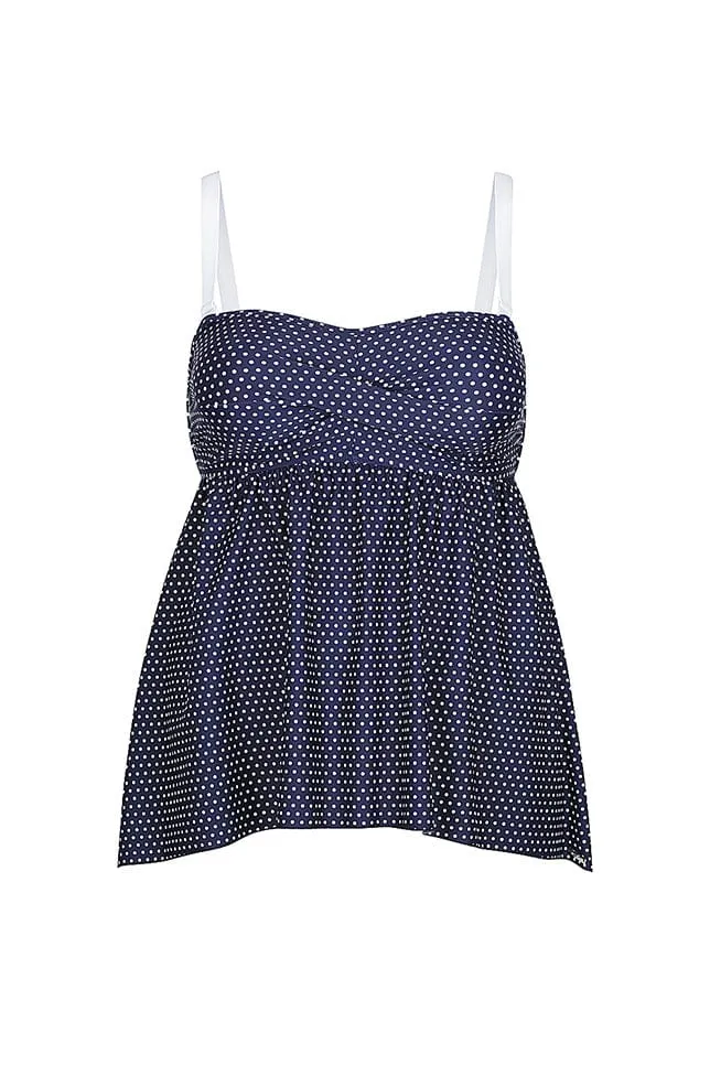 Navy & White Dots Swing Bandeau Tankini Top