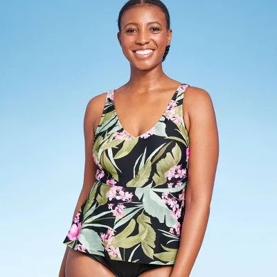 New - Women's Tropical Print Underwire V-Neck Tankini Top- Kona Sol Multi XL