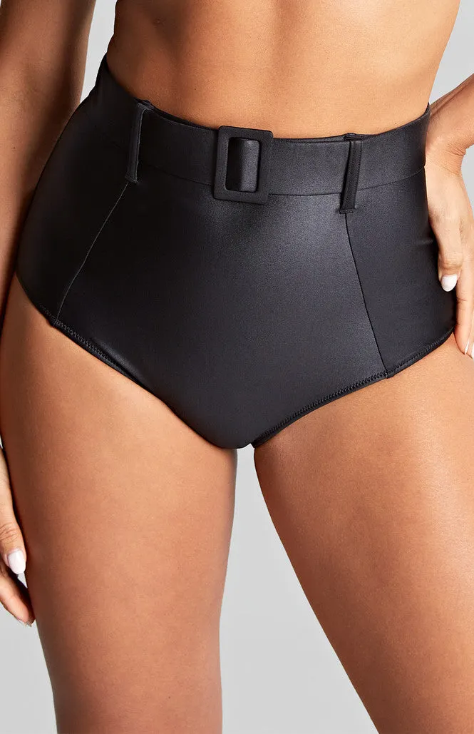 Obsidian High Waist Belted Brief In Black - Panache