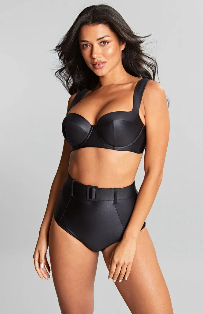 Obsidian High Waist Belted Brief In Black - Panache