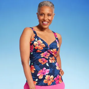 Open Box - Lands' End Women's UPF 50 Floral Print Twist-Front Underwire Tankini Top - Multi 22W