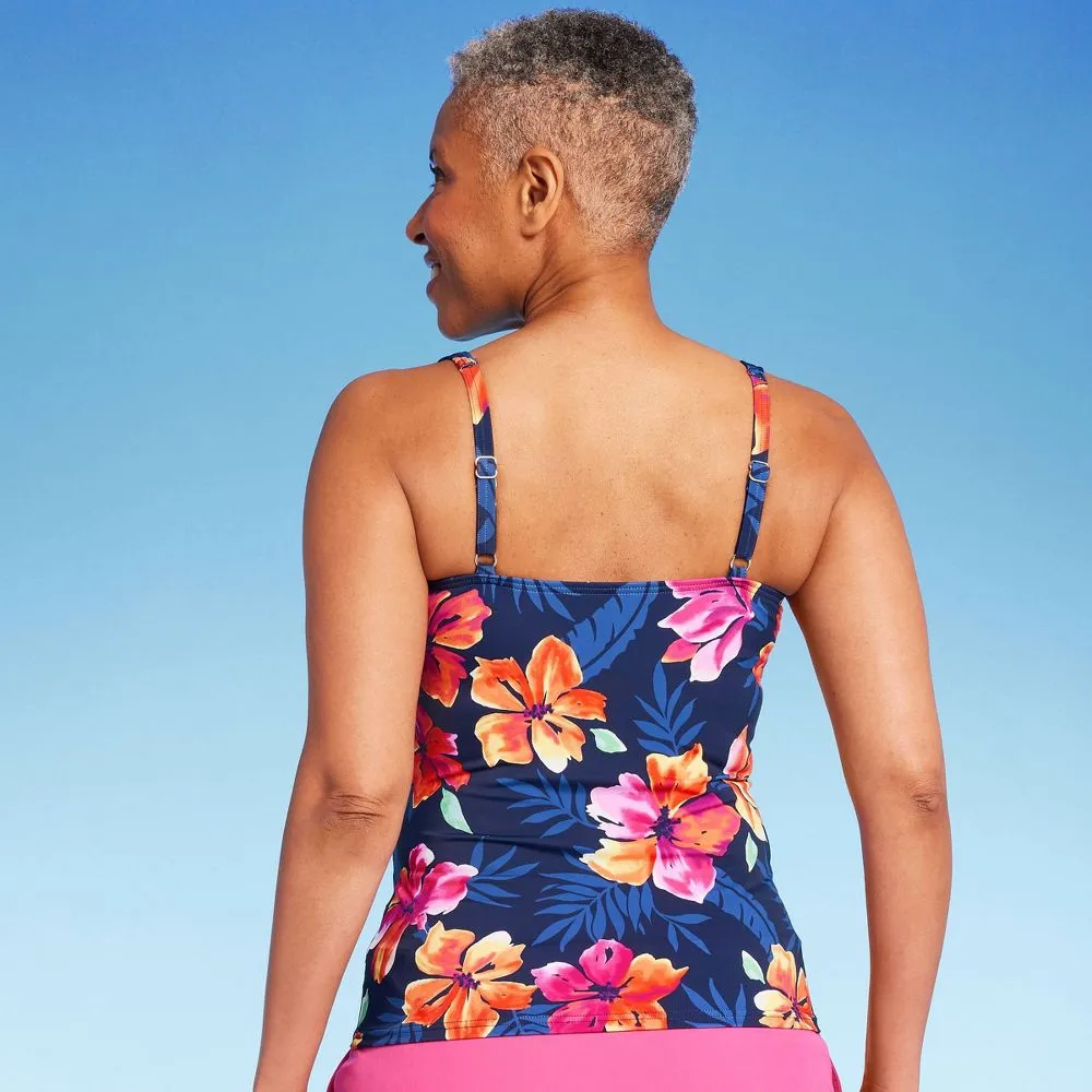 Open Box - Lands' End Women's UPF 50 Floral Print Twist-Front Underwire Tankini Top - Multi 22W