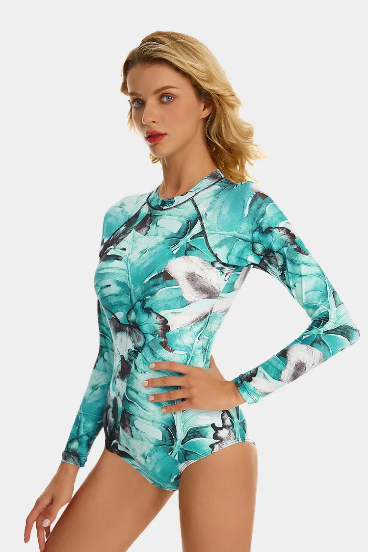 Palm Print Back Zip Long Sleeve UPF50  Rash Guard