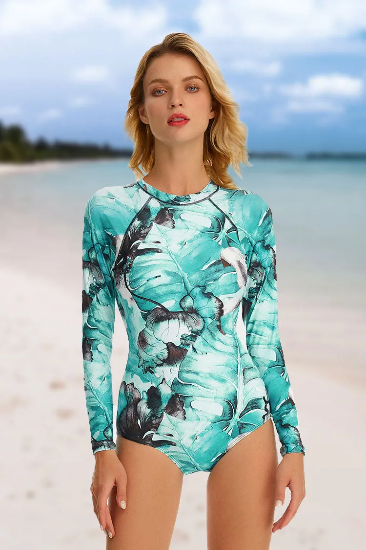 Palm Print Back Zip Long Sleeve UPF50  Rash Guard