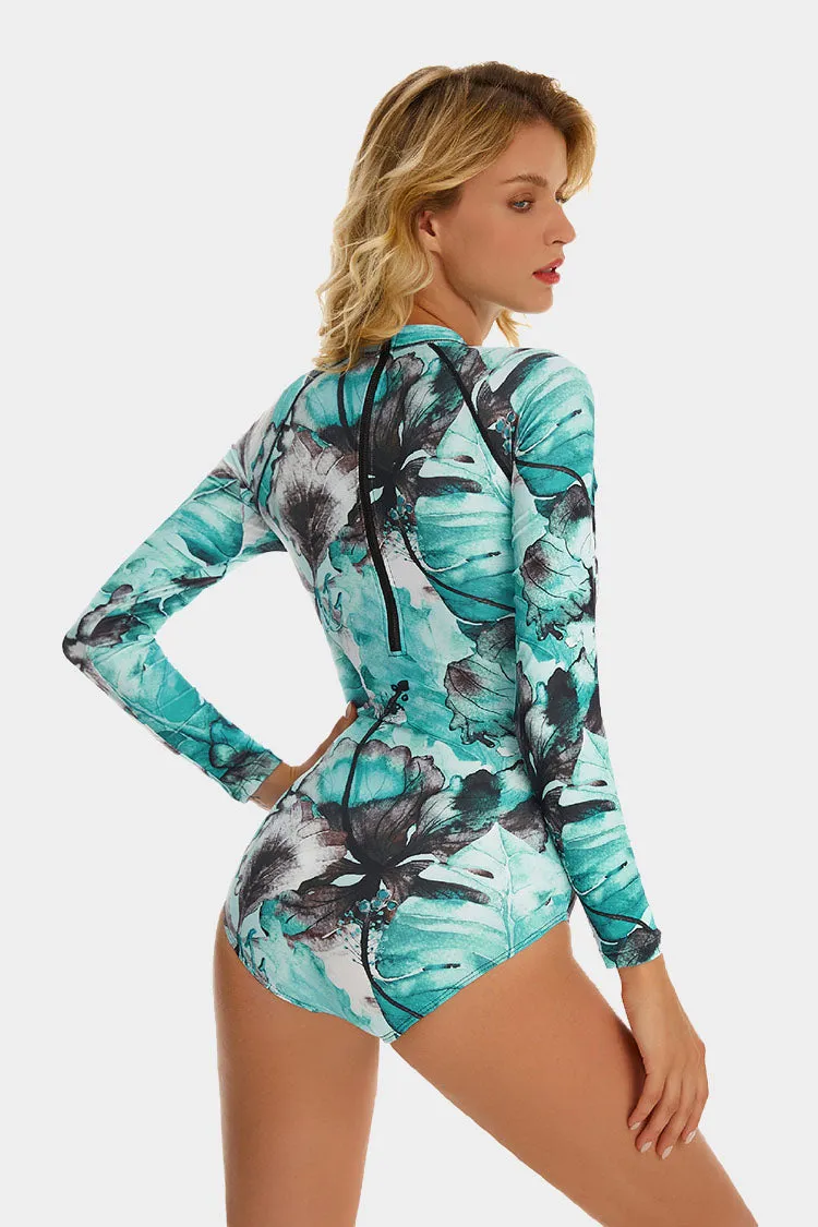 Palm Print Back Zip Long Sleeve UPF50  Rash Guard