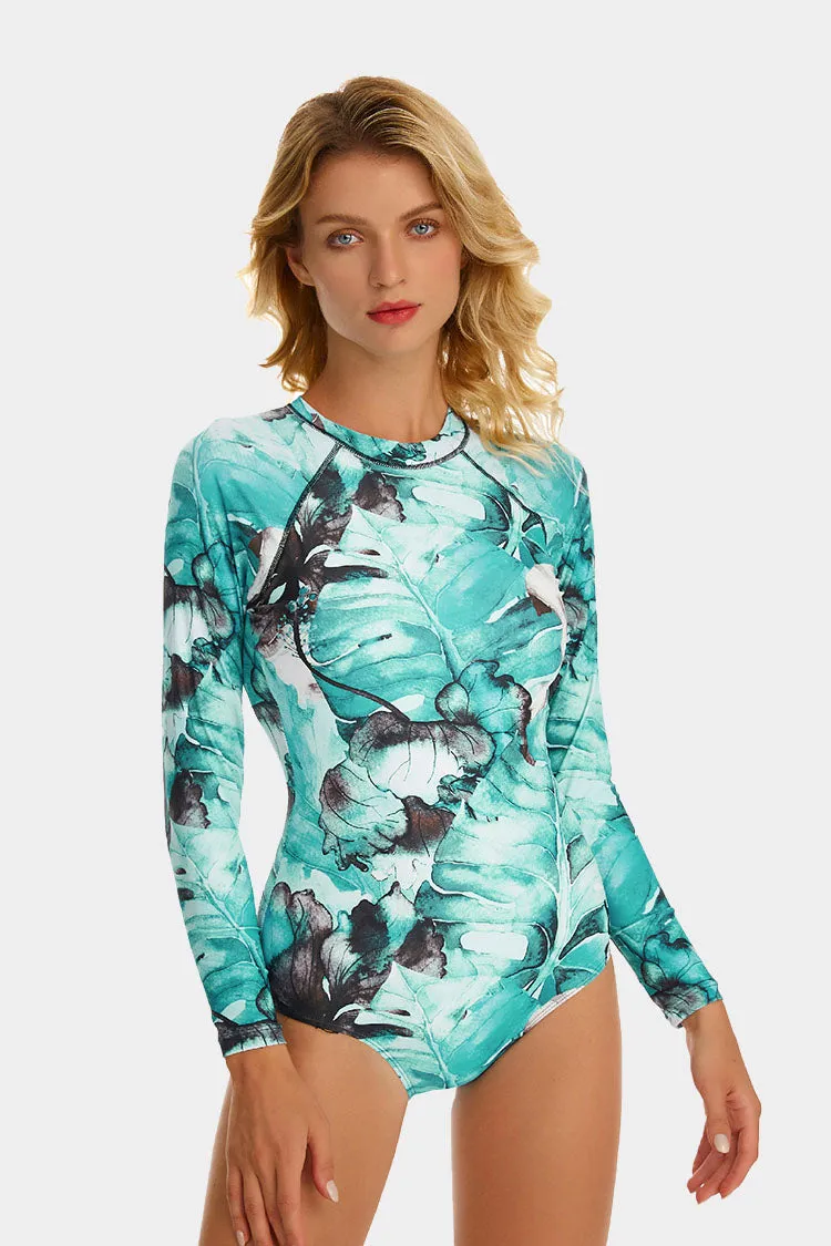 Palm Print Back Zip Long Sleeve UPF50  Rash Guard