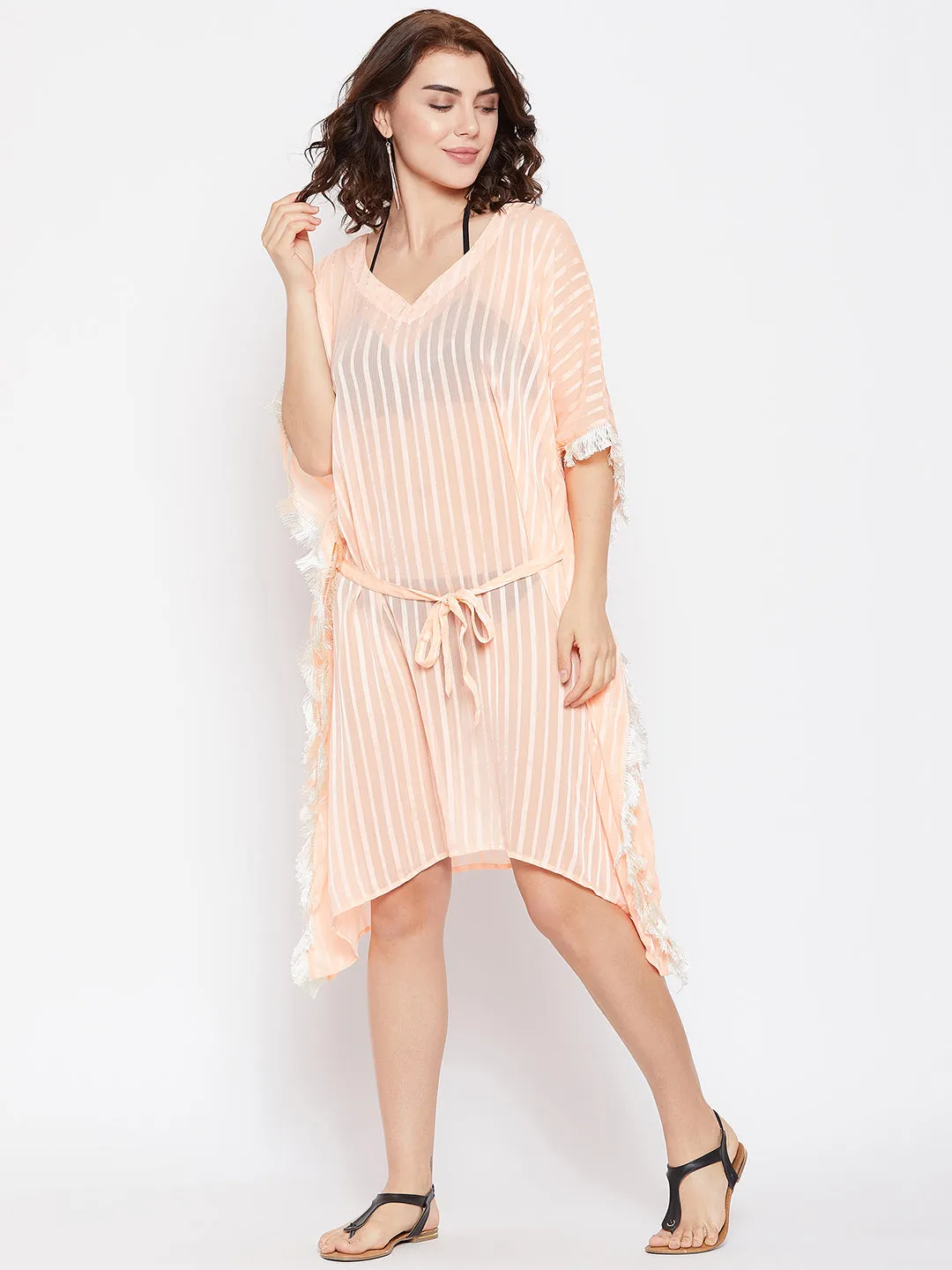 Peach Stripes Resort Kaftan - (Clearance - Final Sale)