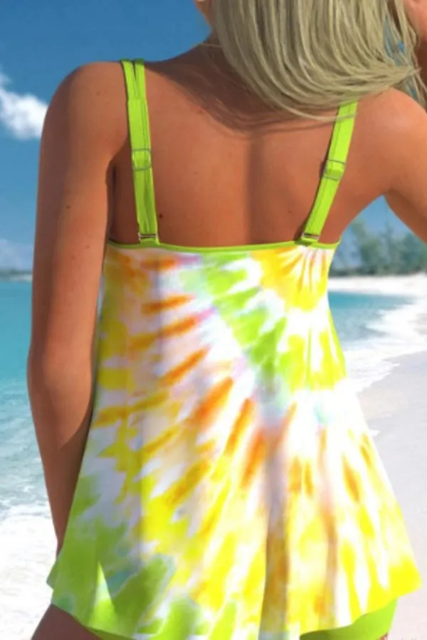 Plus Size Green Tie Dye Print Tankini Set