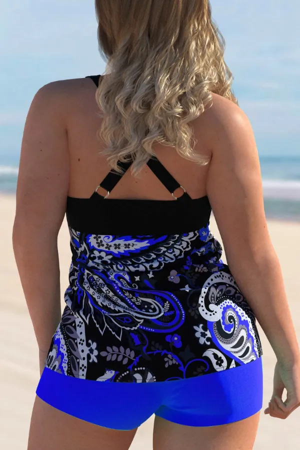 Plus Size Paisley Print Spaghetti Strap Tankini Set