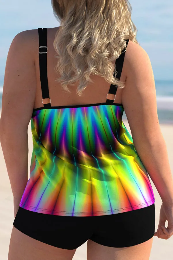 Plus Size Spaghetti Strap Colorful Tankini Set