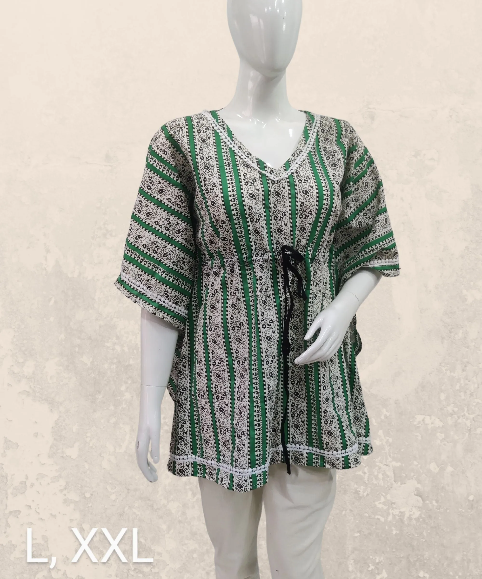 Pure Cotton Stripes Printed Kaftan Top - Green