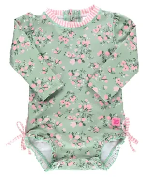 RuffleButts Tea Roses Long Sleeve One Piece Rash Guard