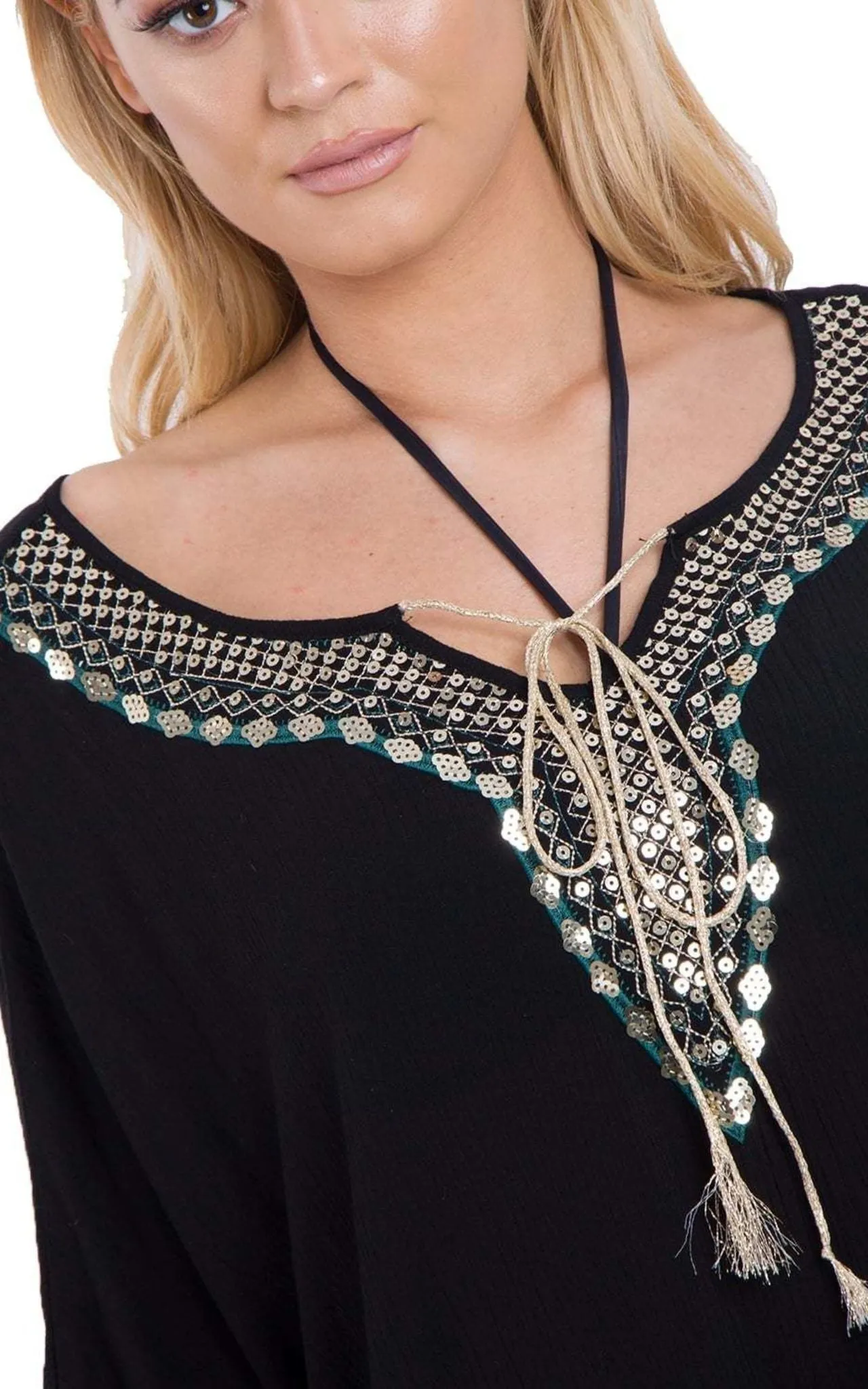 Sequins Embellishment Kaftan Top Cover Up