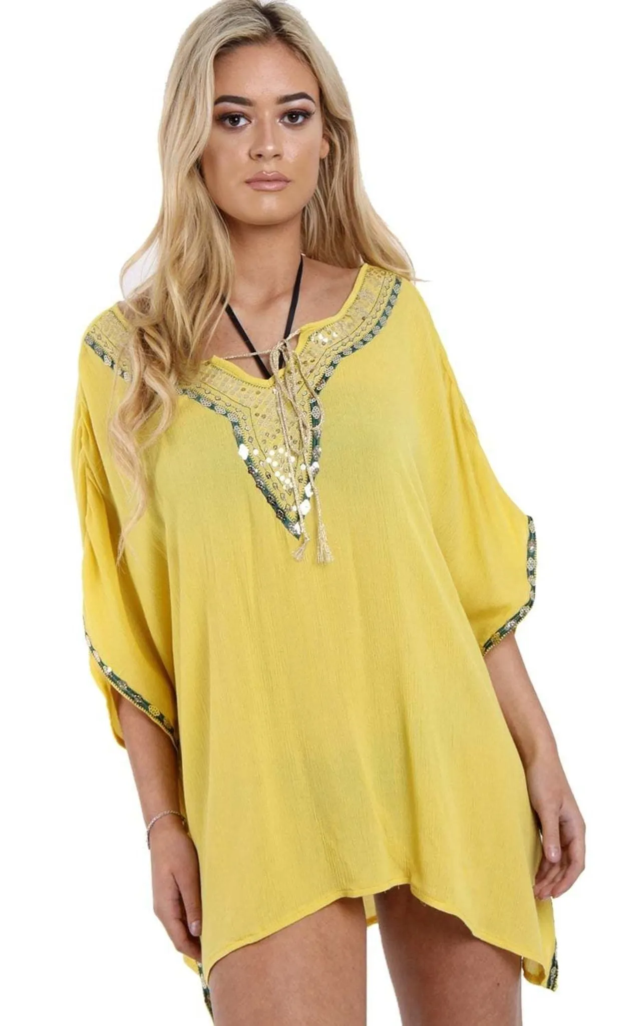 Sequins Embellishment Kaftan Top Cover Up