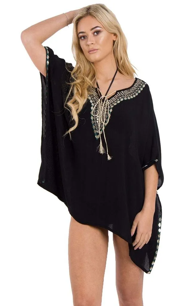 Sequins Embellishment Kaftan Top Cover Up