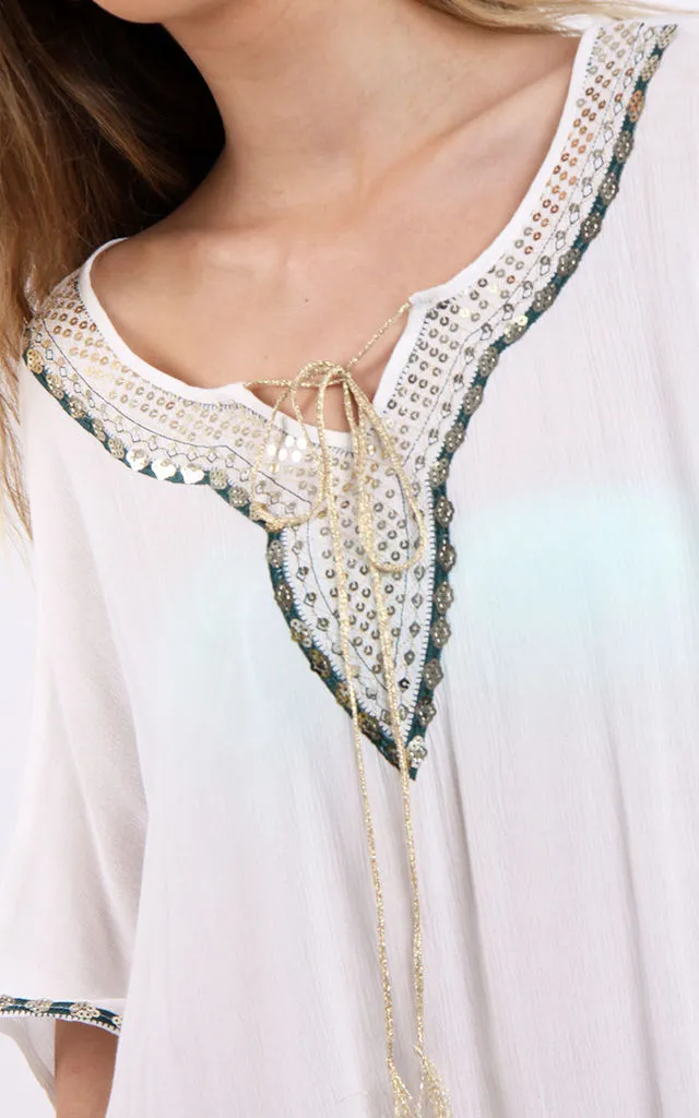 Sequins Embellishment Kaftan Top Cover Up