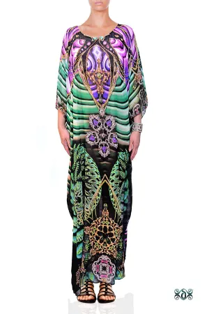 SUB AQUALOGY Green Corals Crystals Embellished Long Devarshy Kaftan - 1107A